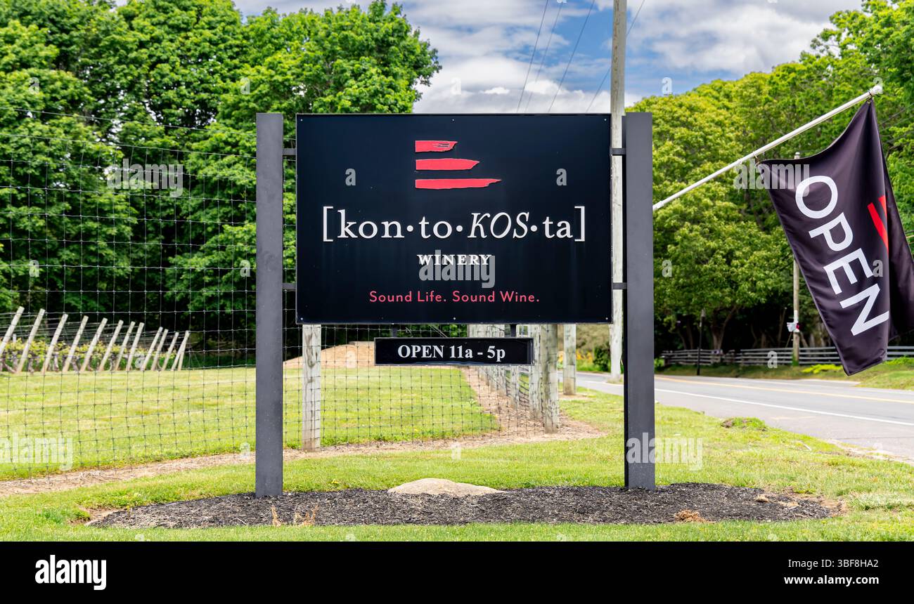 Schild am Weingut Kontokosta in greenport, ny Stockfoto