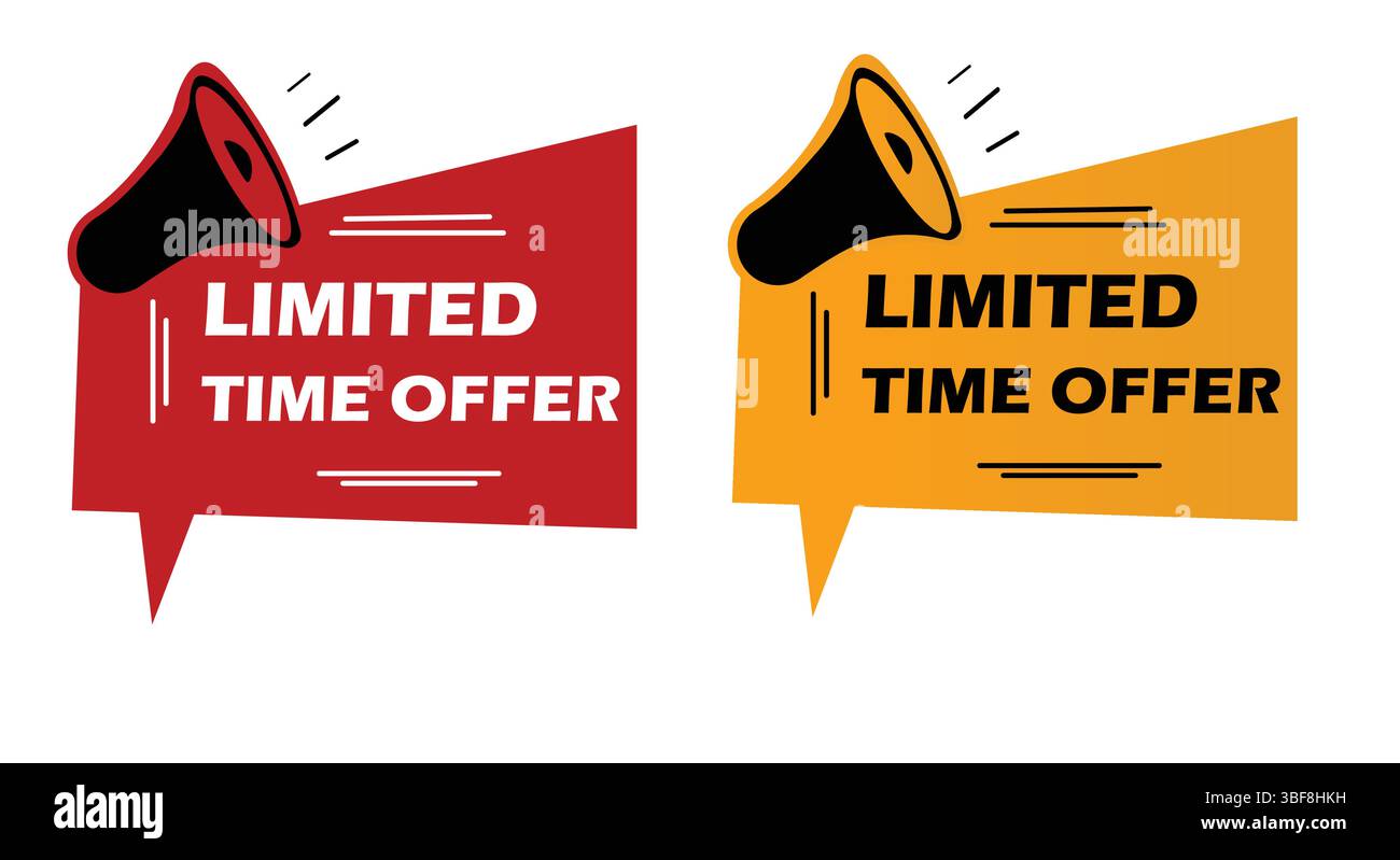 Zeitlich begrenztes Angebot mit Megaphone-Sprechblase. Lautsprecher. Banner für Unternehmen, Marketing und Werbung. Vektor-Illustration Kunst zwei limitierte ti Stock Vektor