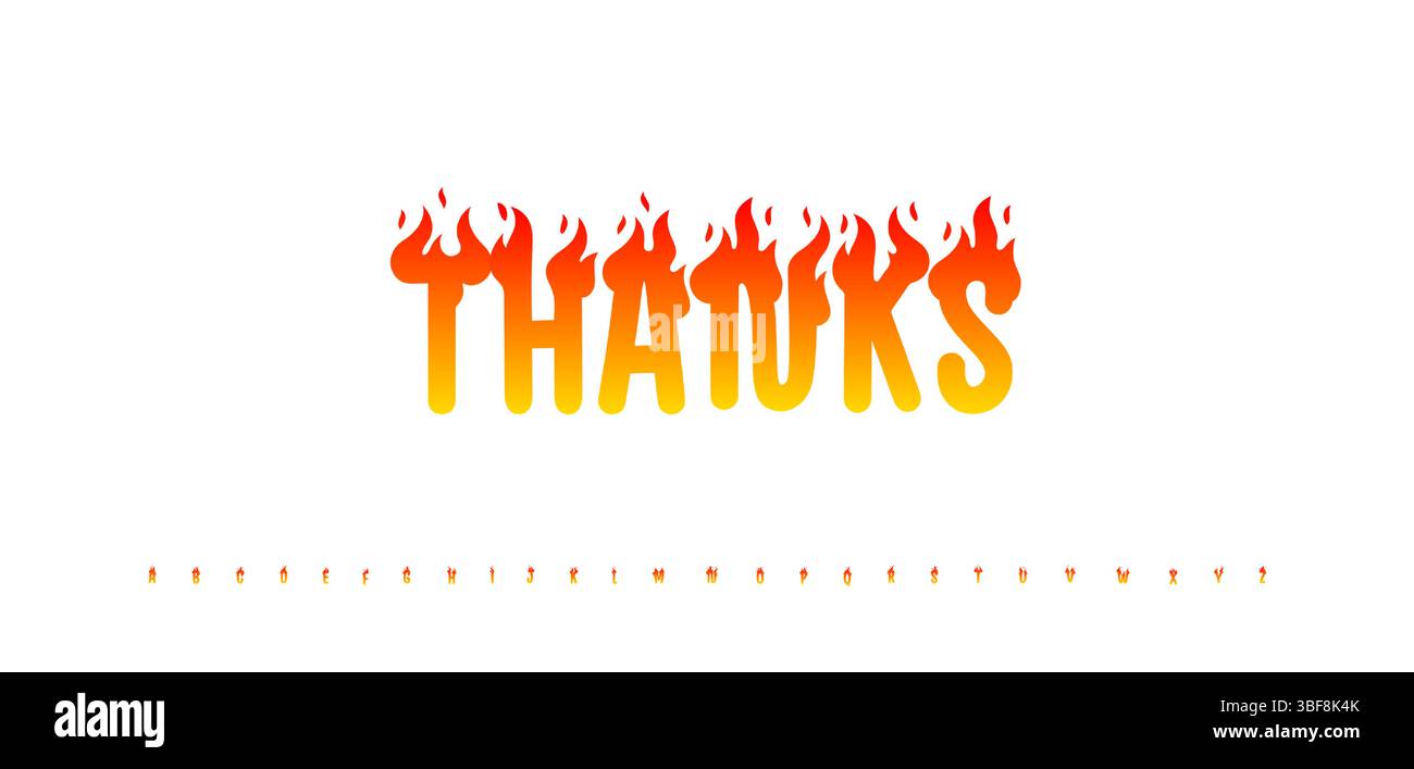 Flammende Danksagung für Abonnenten und Follower im Biker Rock Style. Poster, Grußkarte, Logo, fettgedruckte Überschrift Stock Vektor