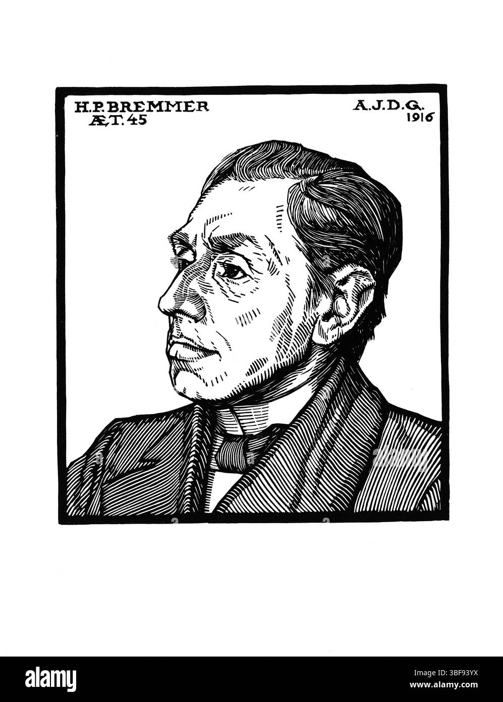 Getreue Reproduktion von Julie de Graags Porträt des einflussreichen Kunstkritikers H.P. Bremmer aus dem Jahr 1916. Gemeinfreie Kunstwerke aus dem Kunstmuseum. Hohe Auflösung für b Stockfoto