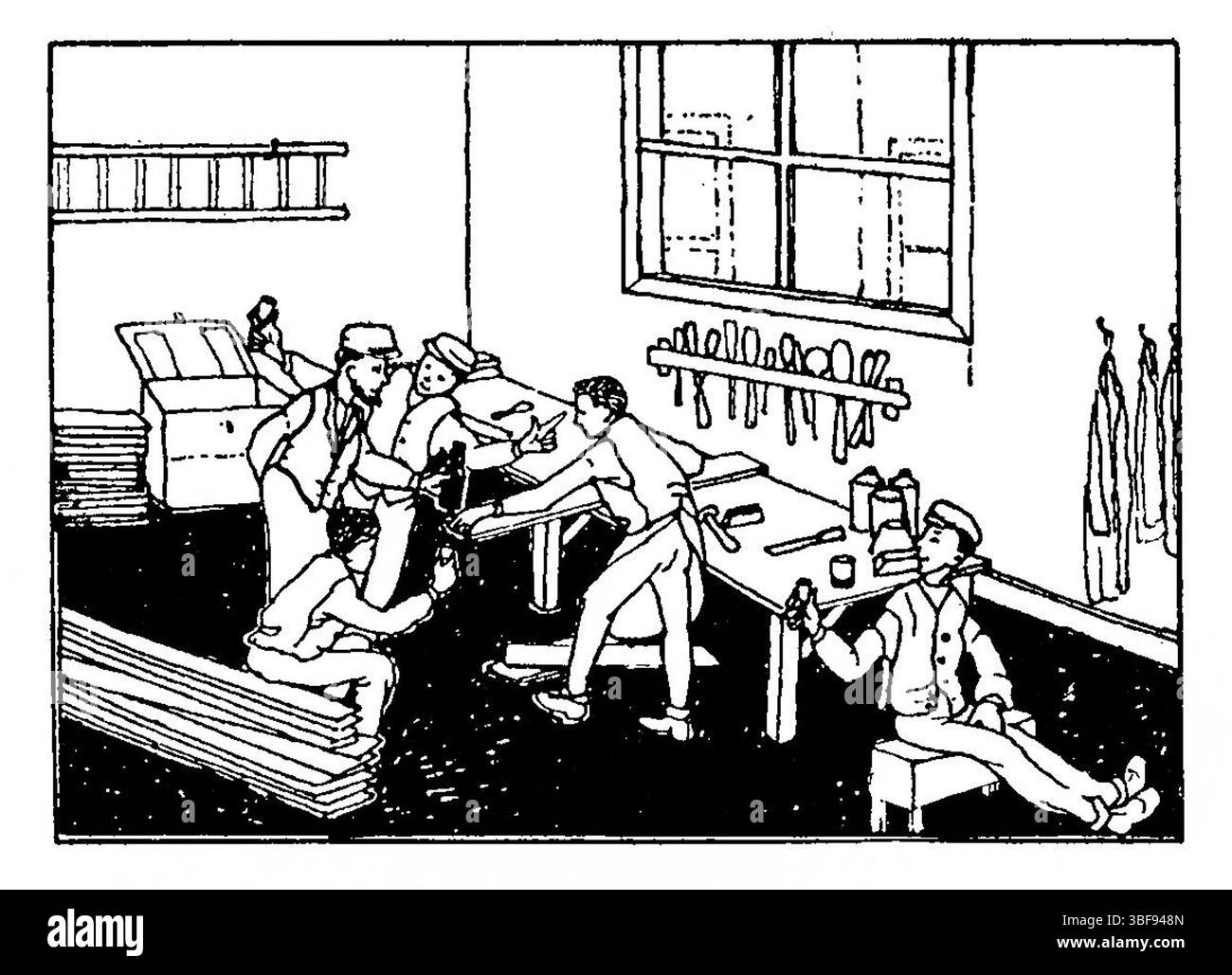 Holzschnitt von Julie de Graag (1917). Jugendstil-Schulszene. Rijksmuseum Sammlung. Ideal für Bildungszwecke. High-Res Public Domain. Stockfoto