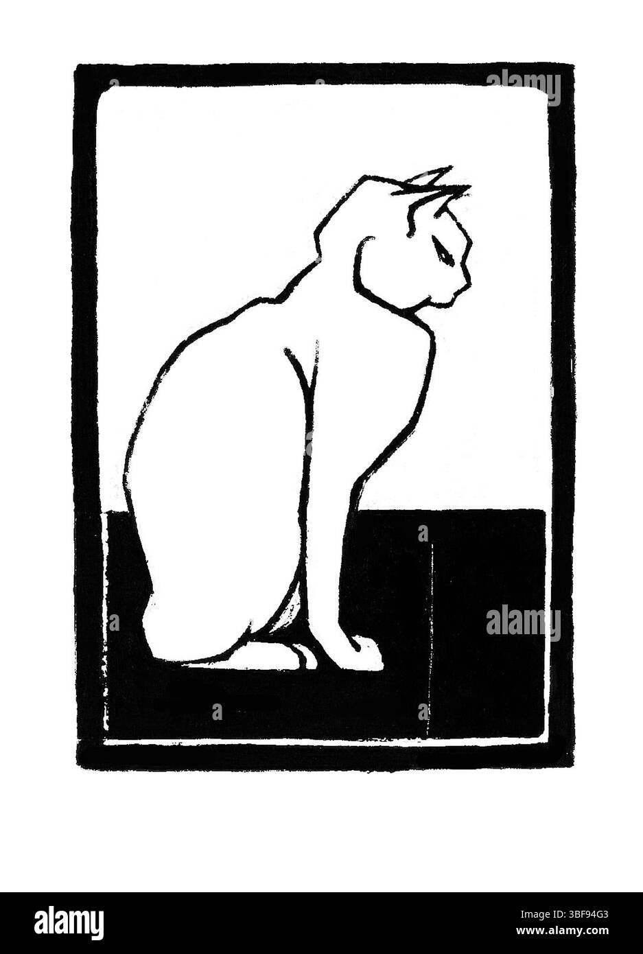 Getreue Nachbildung von Julie de Graags sitzendem Katzenholzschnitt. Gemeinfreie Kunstwerke aus dem Rijksmuseum. Hochauflösende Drucke, Dekorationen und Editorial. Niederländisch mi Stockfoto