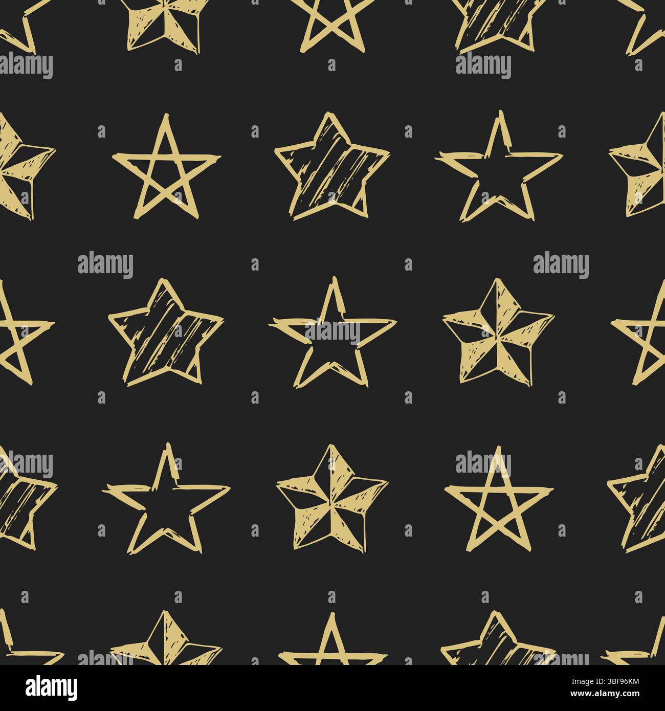 Nahtloser Hintergrund von Kritzelsternen. Handgezeichnete Sterne auf dunklem Hintergrund. Vektorabbildung Stock Vektor