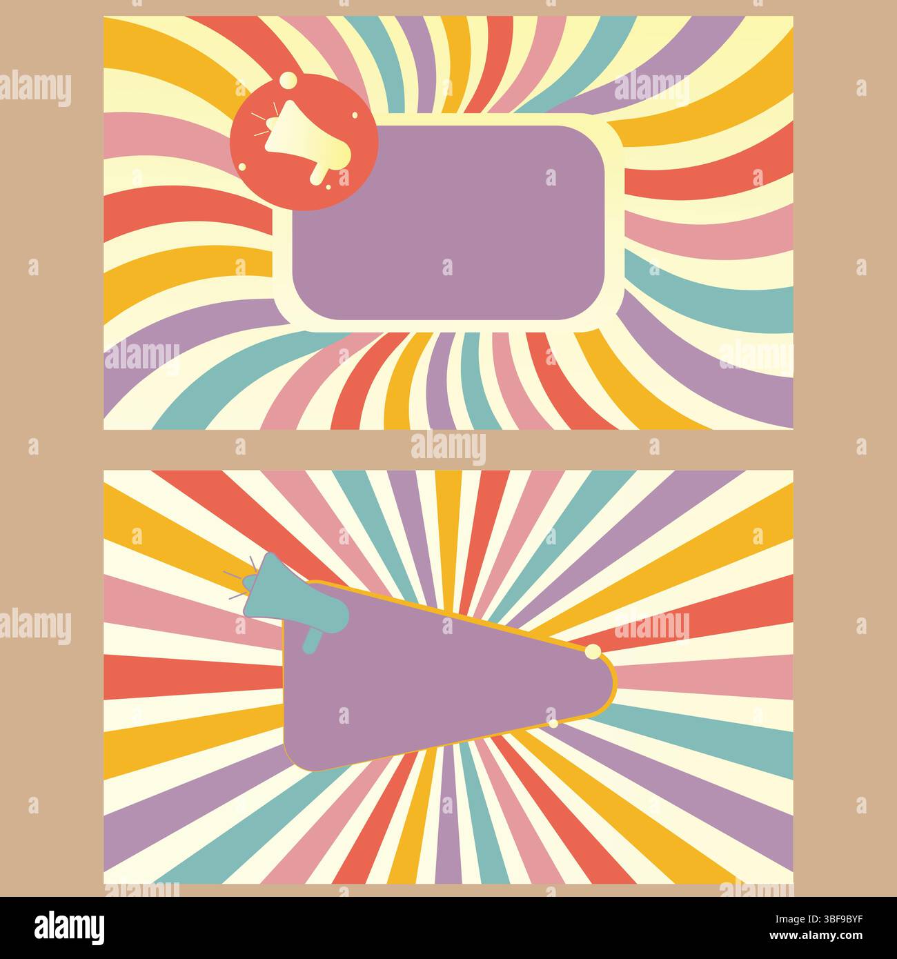 Pop Art Sunburst mit Megaphone – Ankündigung und Promotion Hintergrund Stock Vektor