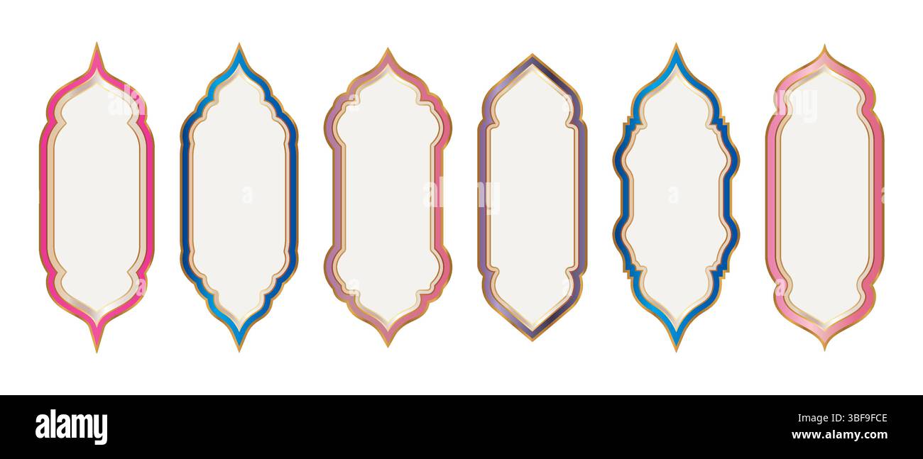 Orientalisches Rosa Blau eleganter Rahmen oder Rand Hintergrund Set Stock Vektor