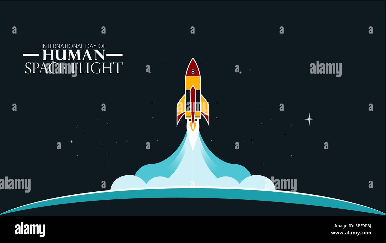 Internationaler Tag des menschlichen Weltraumfluges, der die Erforschung jenseits der Erde feiert Stock Vektor