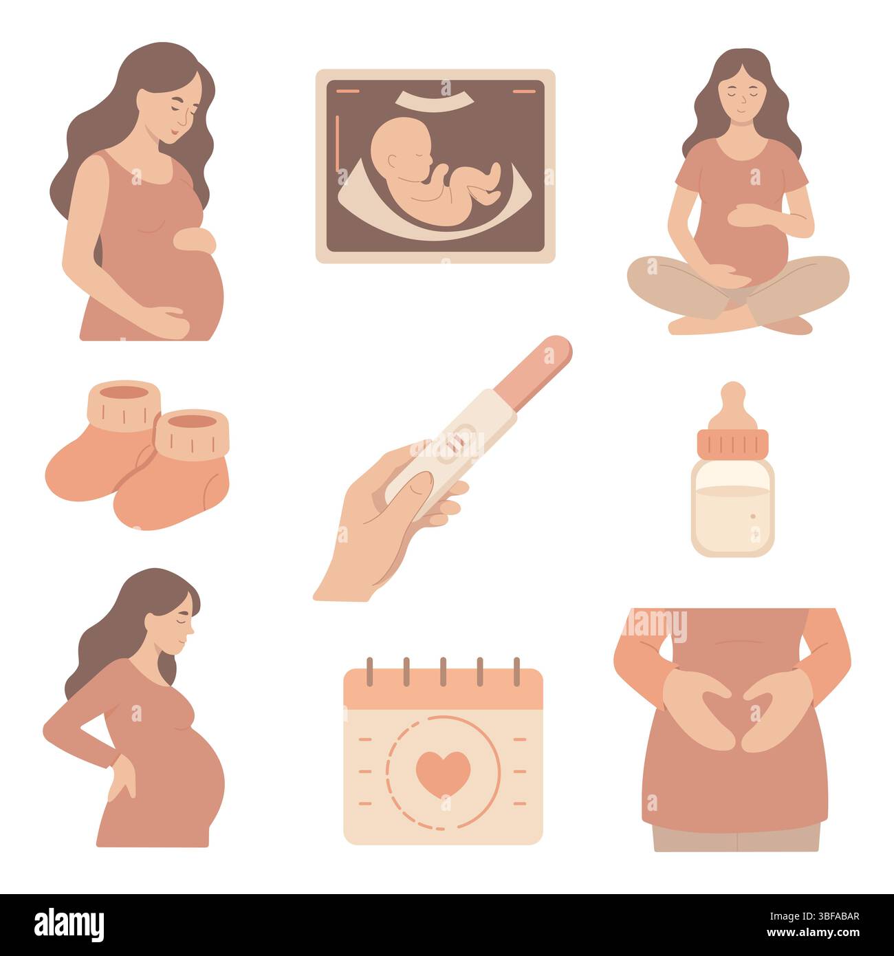 Eine Sammlung von Illustrationen zur Schwangerschaft. Stock Vektor