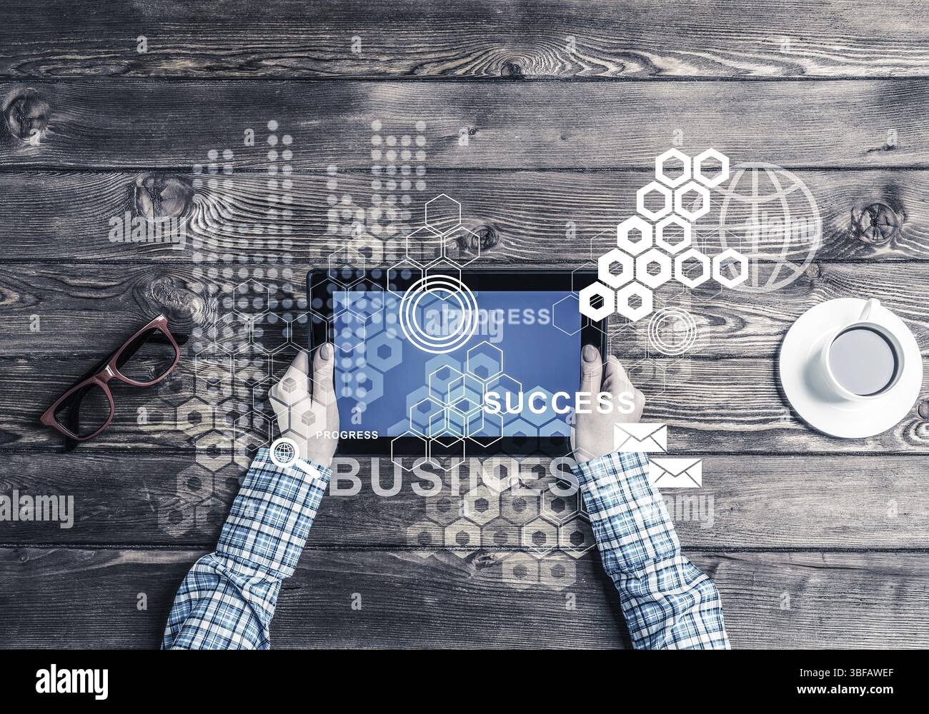 Konzept der sozialen Kommunikation und Vernetzung mit Medien-Benutzeroberfläche Stockfoto