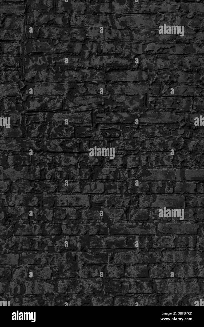 Der Hintergrund der alten schwarzen Backsteinmauer für Design-Innenräume und verschiedene Szenen oder als Hintergrund für Video-Interviews Stockfoto