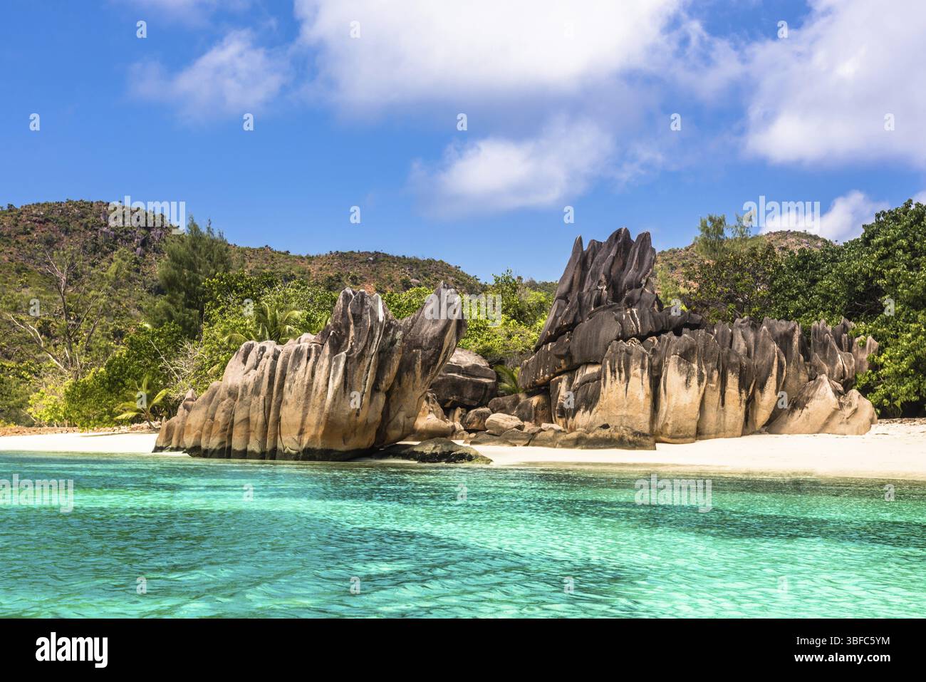 Tropischer Strand von Curieuse Island Seychellen. Horizontalen Schuss Stockfoto