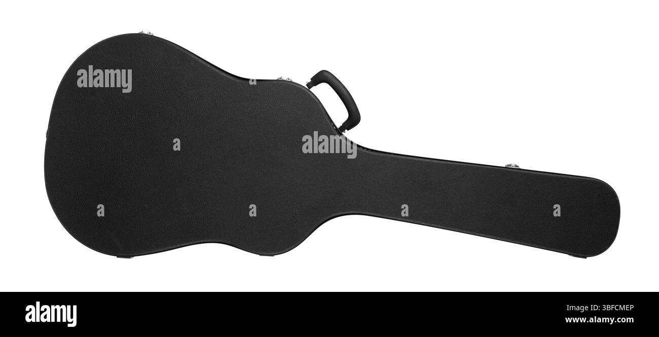 Musikinstrument - Schwarze Akustik Gitarre Koffer auf einem weißen Hintergrund. Isoliert Stockfoto