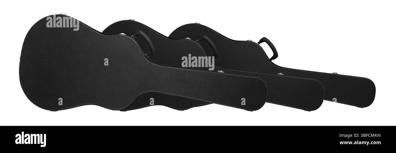 Musikinstrument - Schwarze Akustik Gitarre Koffer auf einem weißen Hintergrund. Isoliert Stockfoto