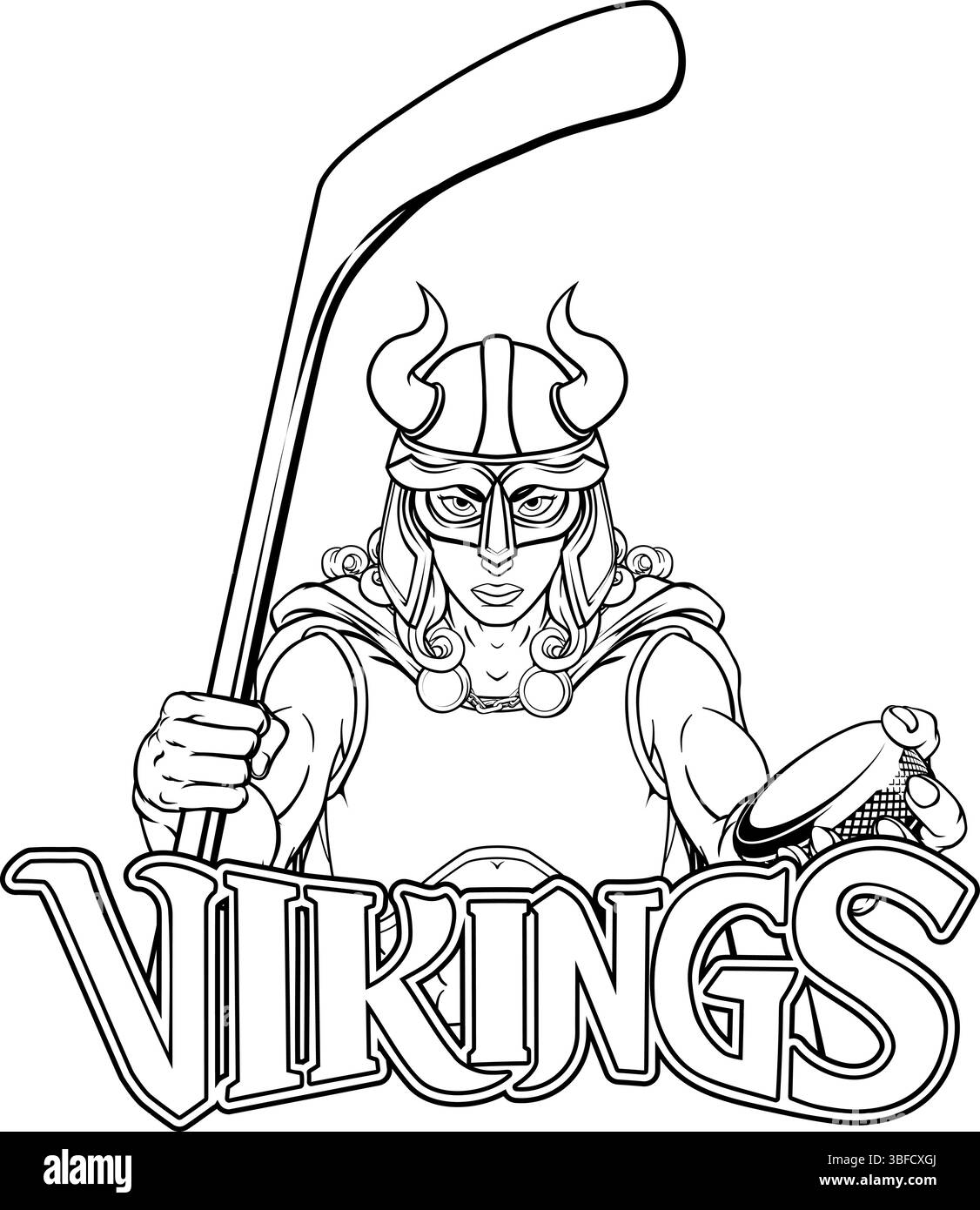 Viking Warrior Frau Eishockey Sport Team Maskottchen Stock Vektor