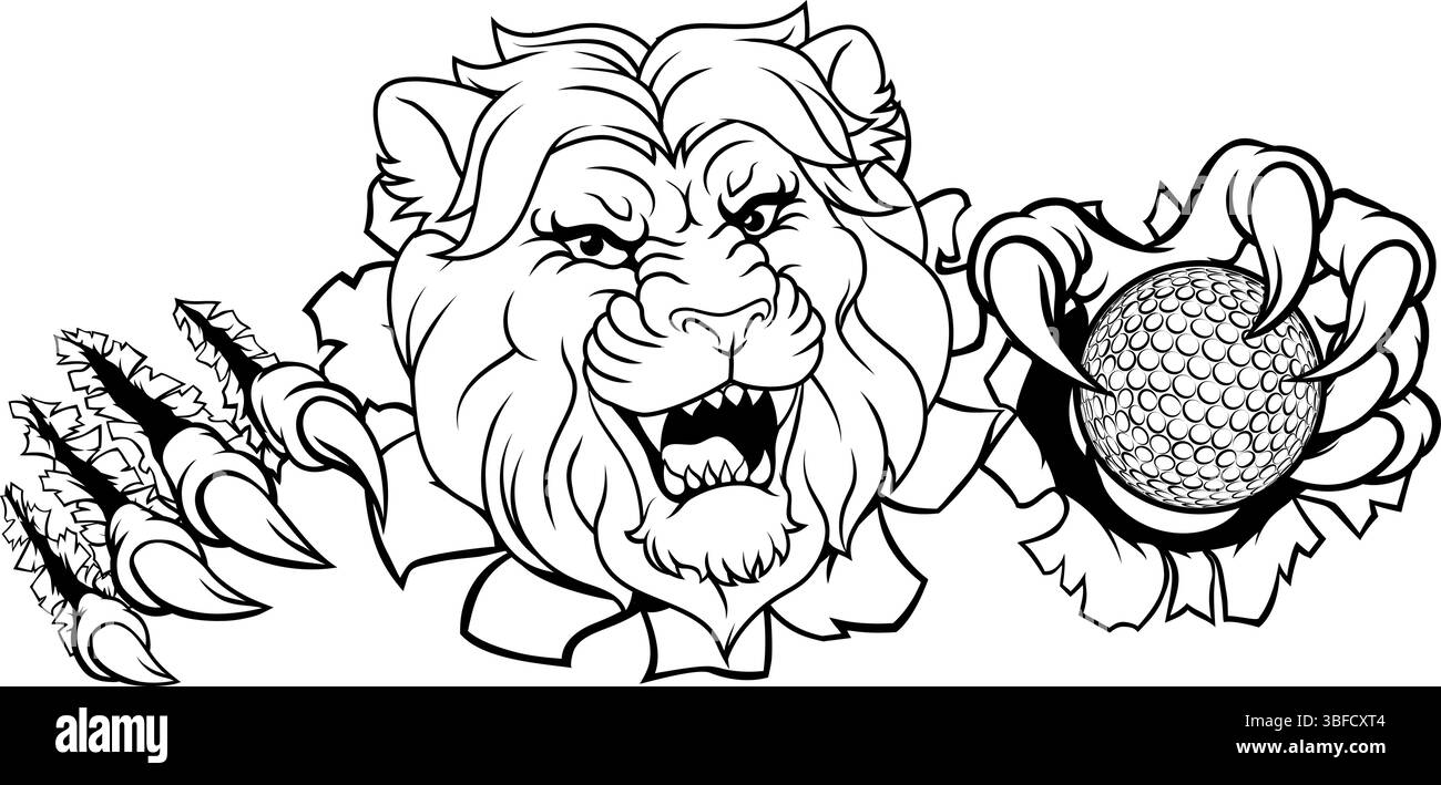 Löwen-Golf-Tiersport-Team-Maskottchen Stock Vektor