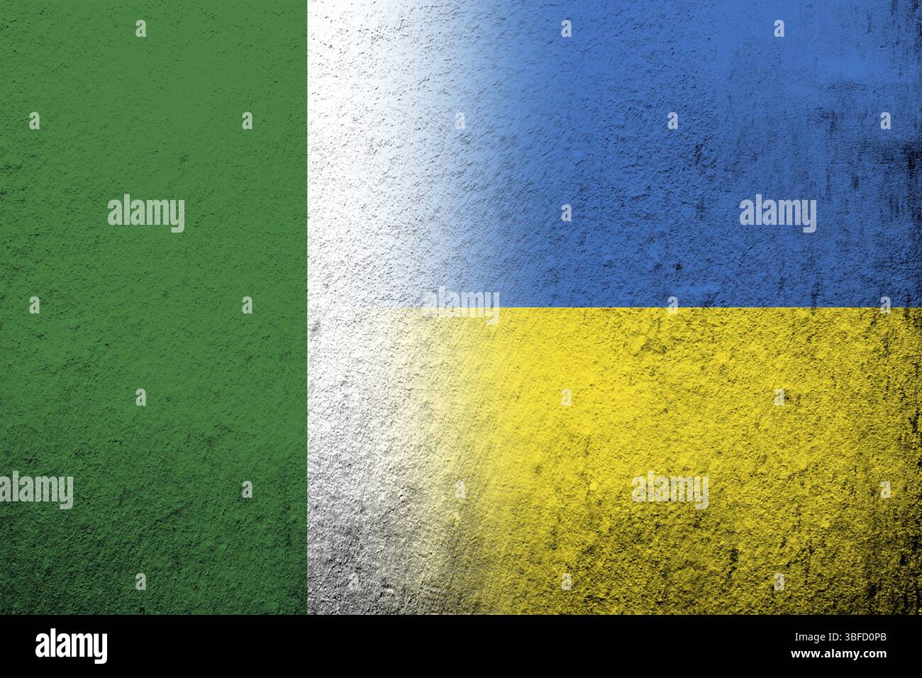 Die Bundesrepublik Nigeria Nationalflagge mit Nationalflagge der Ukraine. Grungen Hintergrund Stockfoto