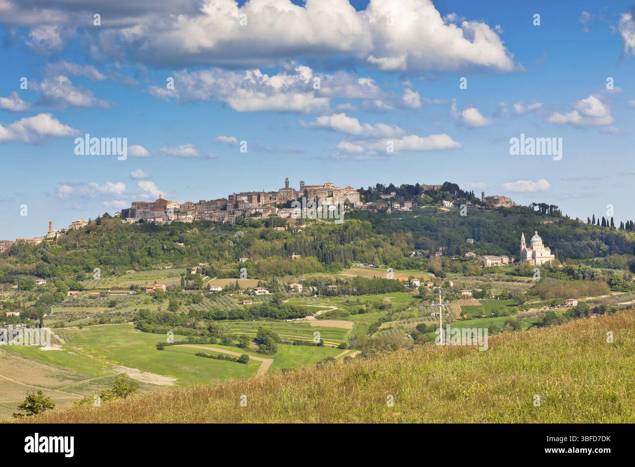 Montepulciano Stadt Ansicht, Toskana, Italien. Horizontalen Schuss Stockfoto