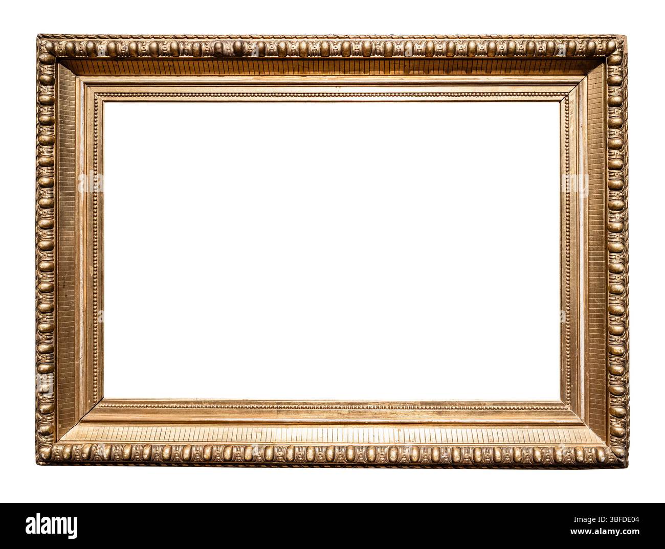 Vintage horizontale goldene Holzmalerei Rahmenausschnitt auf weißem Hintergrund Stockfoto