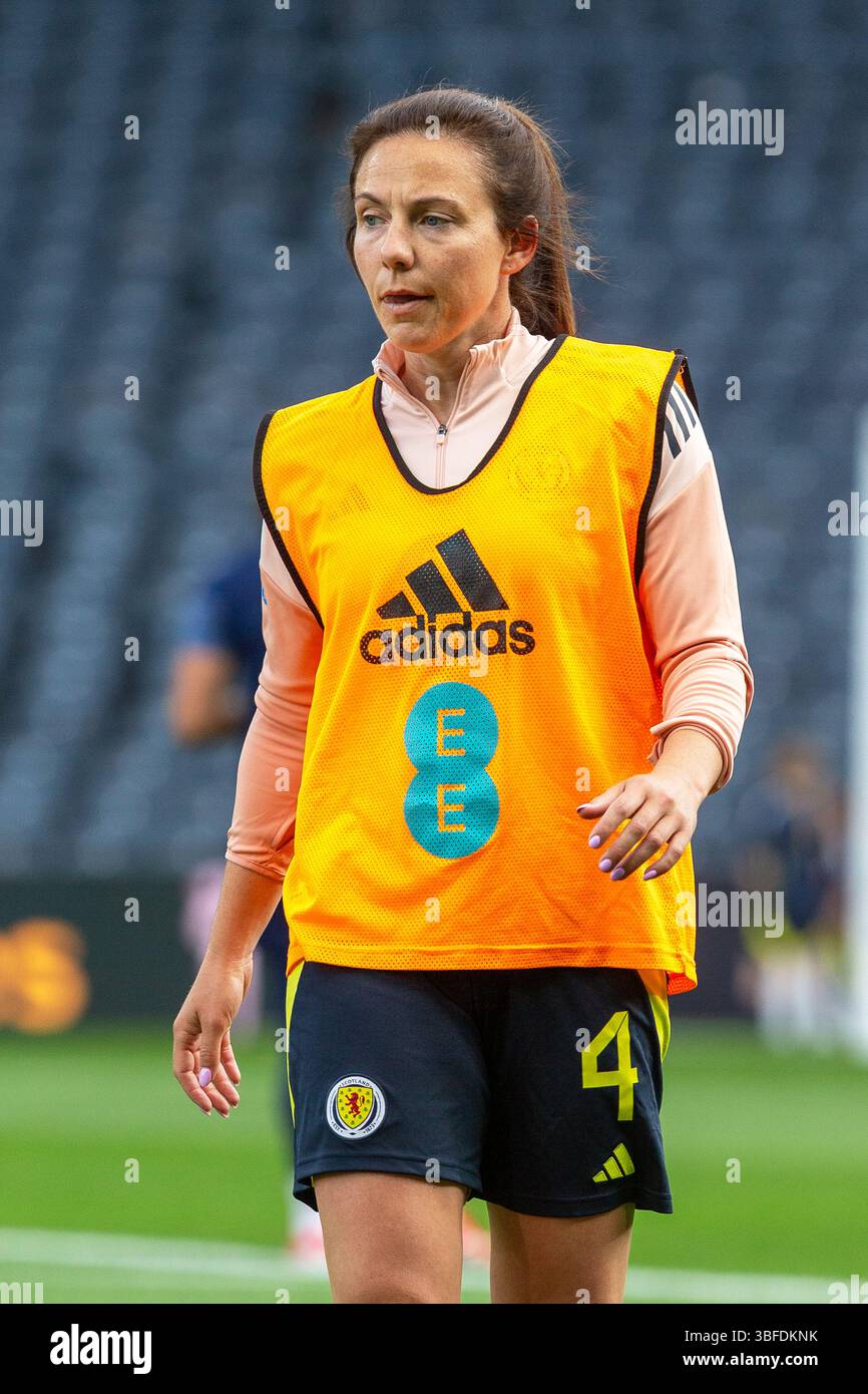 RACHEL CORSIE, Profi-Fußballspielerin im Training für die internationale schottische Frauenfußballmannschaft Stockfoto