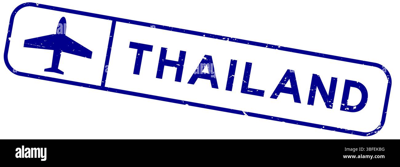 Grunge blaues thailand Wort mit Flugzeug-Symbol quadratischer Gummisiegelstempel auf weißem Hintergrund Stock Vektor