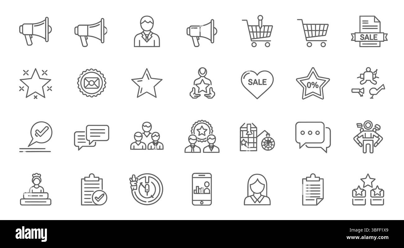 Satz von Vektorsymbolen für lineare Werbung, Symbolblatt. Stock Vektor