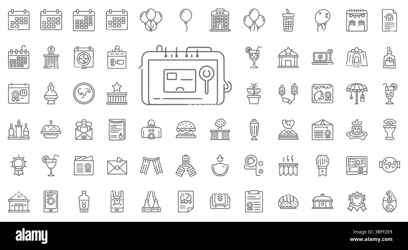 Satz von Vektorsymbolen für die lineare Ereignisplanung, Symbolblatt. Stock Vektor