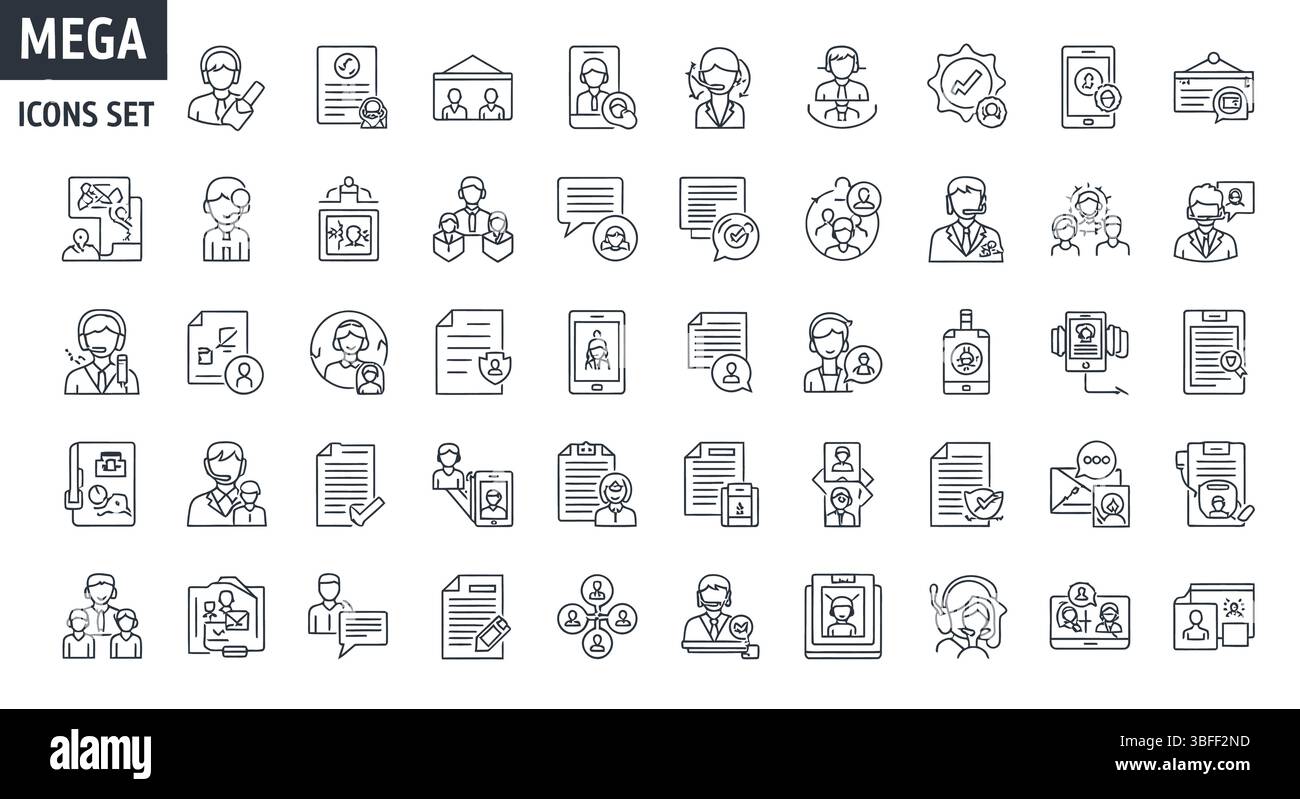 Set von Linear Customer Service Vector Icons, Symbolblatt. Stock Vektor