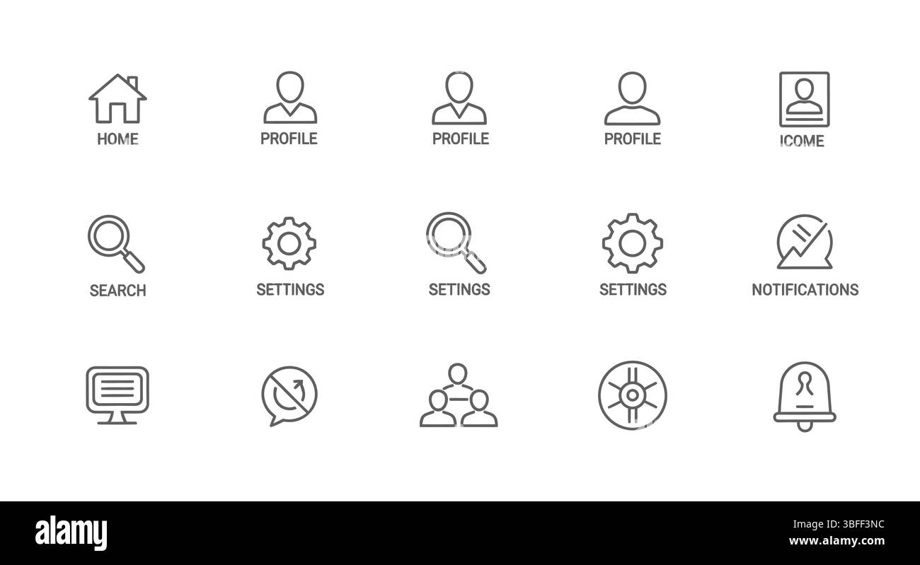 Satz von Vektorsymbolen für lineare Menüs, Symbolblatt. Stock Vektor