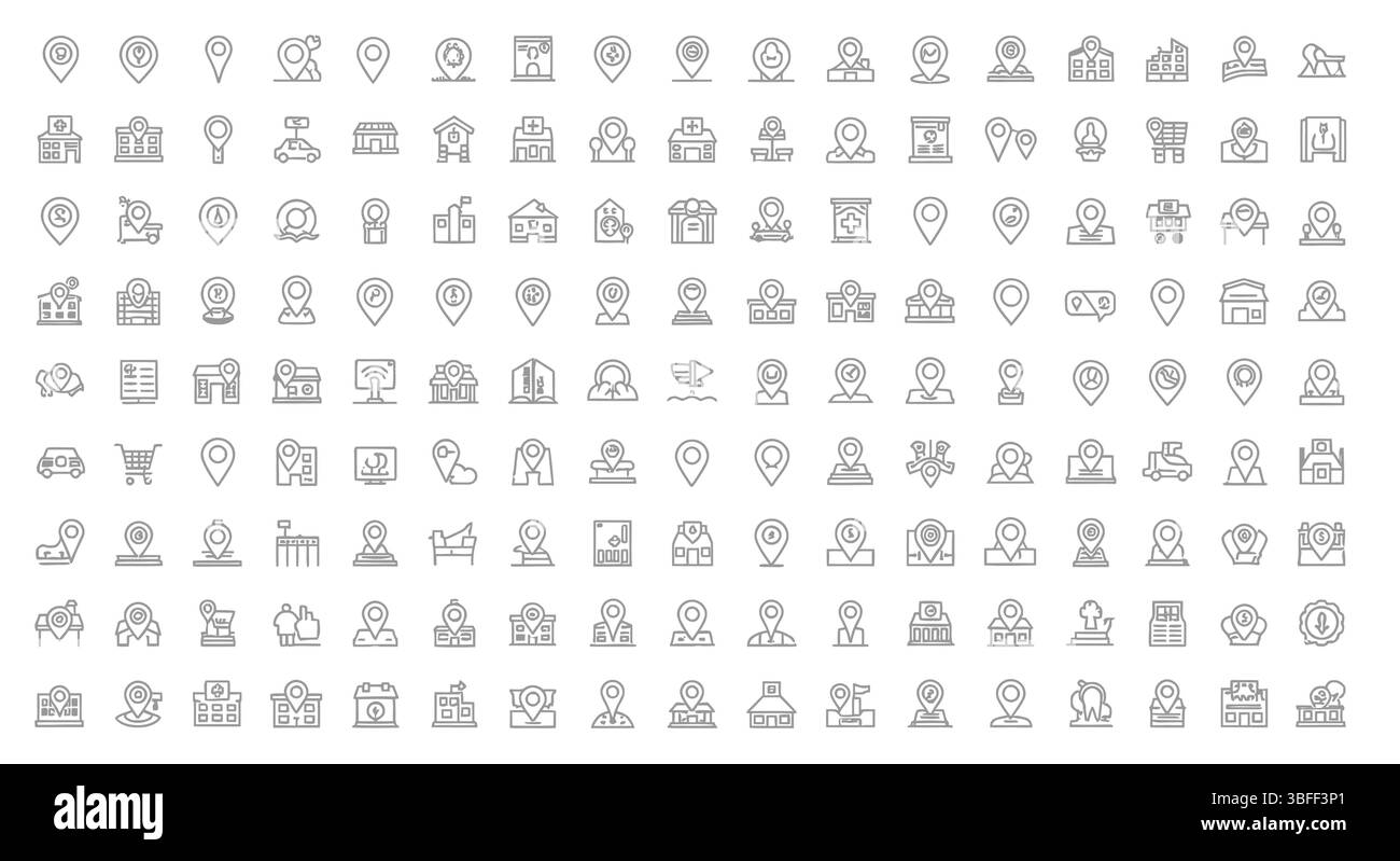 Set von Vektorsymbolen für lineare Positionen, Symbolblatt. Stock Vektor