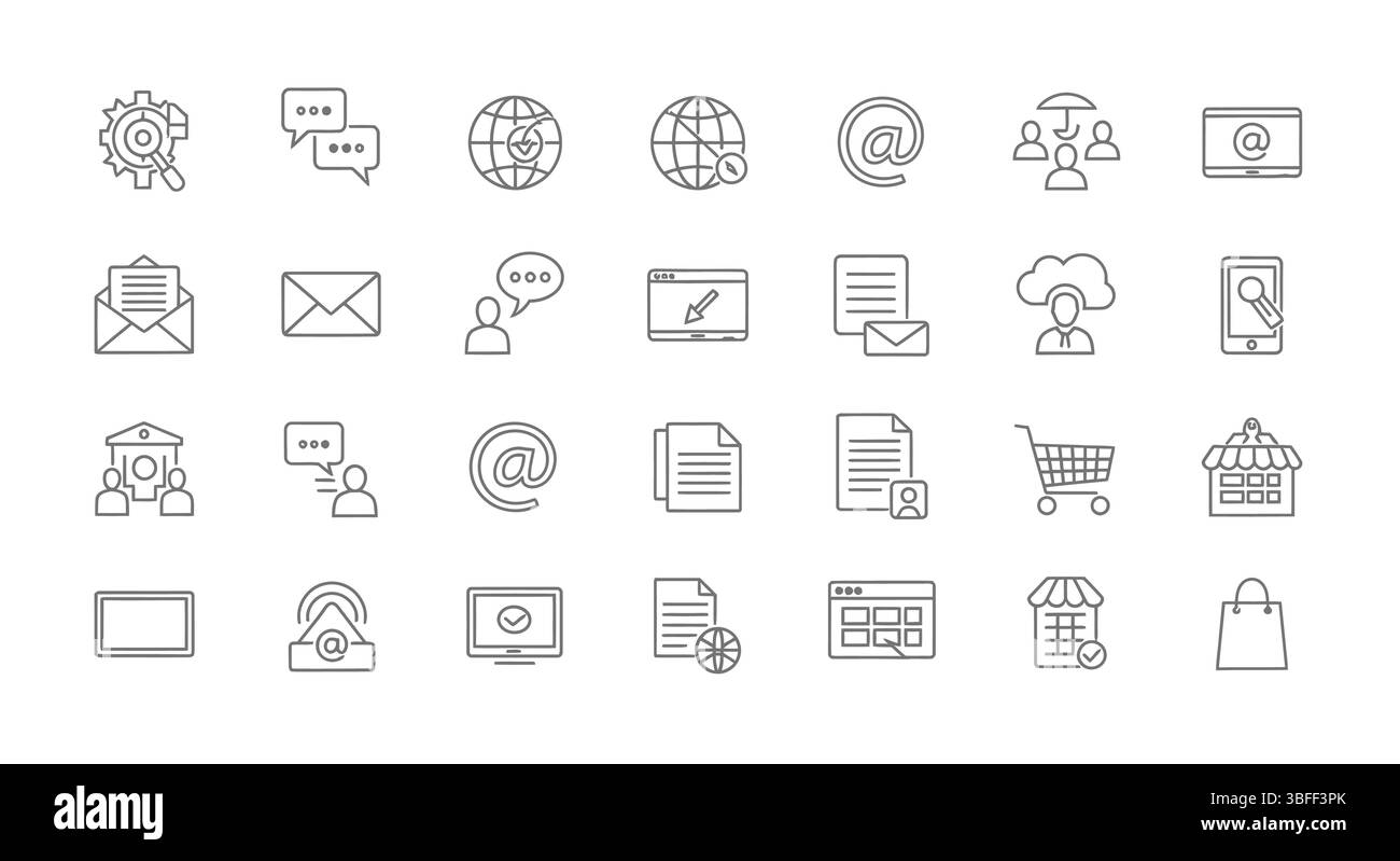 Set von linearen Internet-Vektor-Symbolen, Symbolblatt. Stock Vektor