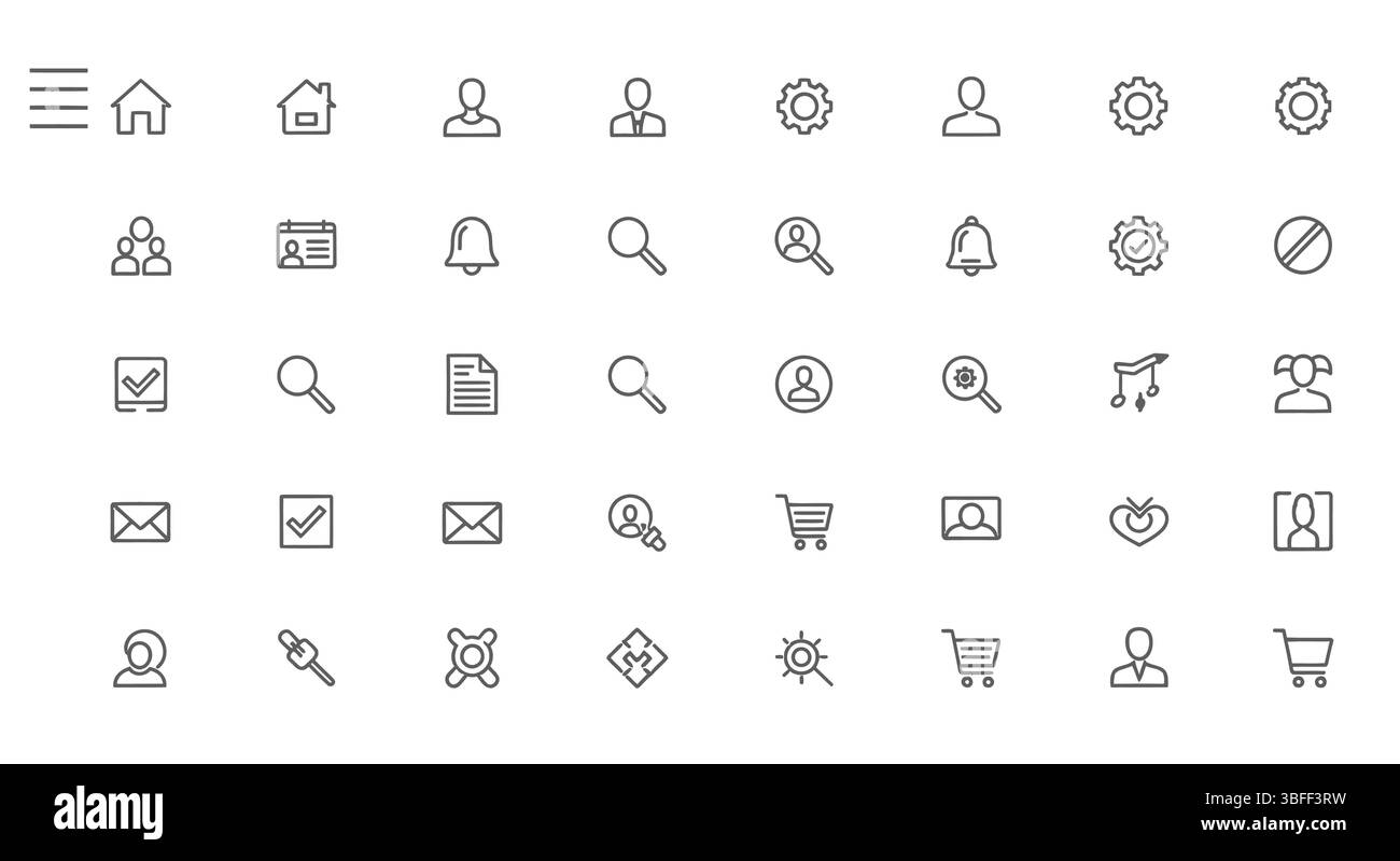 Satz von Vektorsymbolen für lineare Menüs, Symbolblatt. Stock Vektor