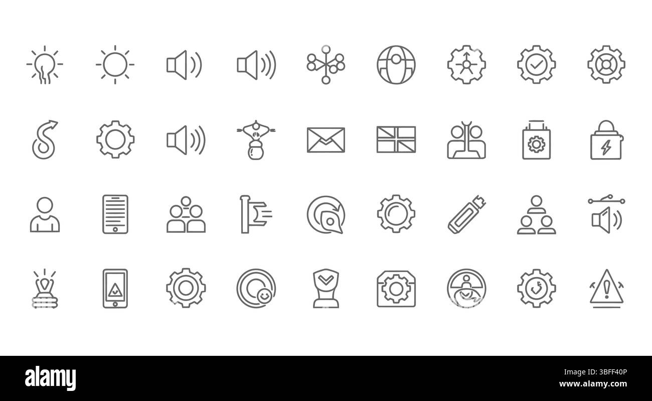 Set of Settings Linear Vector Icons, Symbolblatt. Stock Vektor