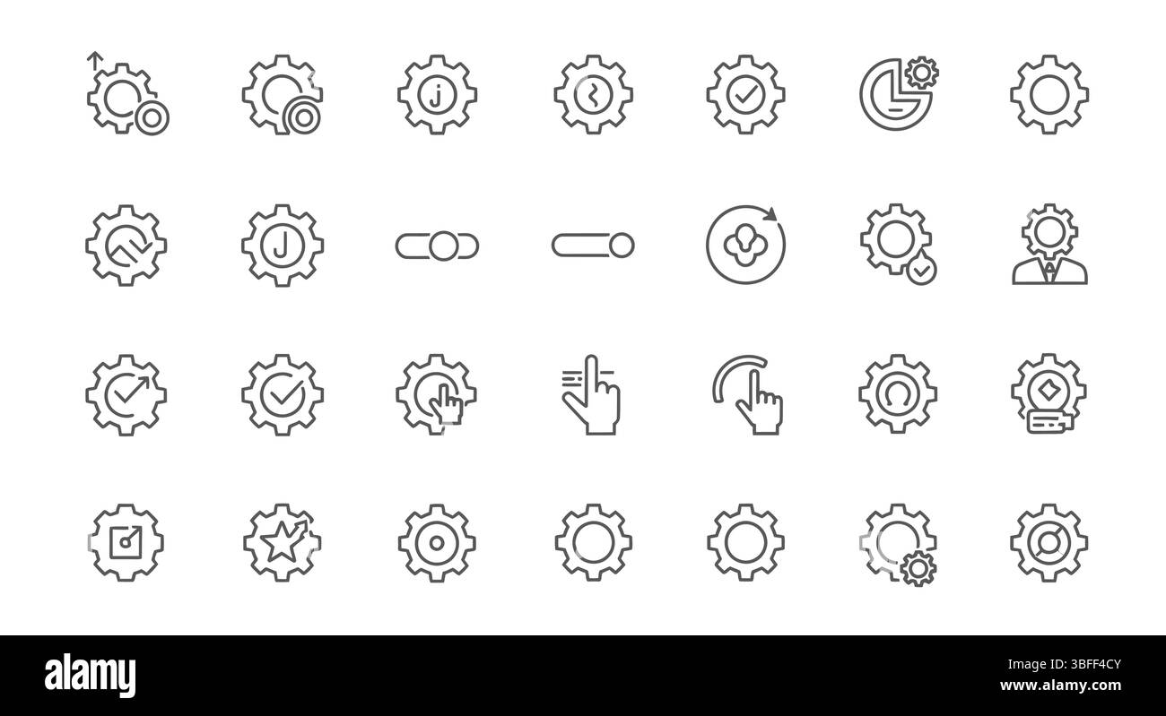 Set of Settings Linear Vector Icons, Symbolblatt. Stock Vektor
