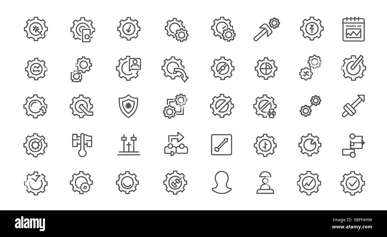 Set of Settings Linear Vector Icons, Symbolblatt. Stock Vektor