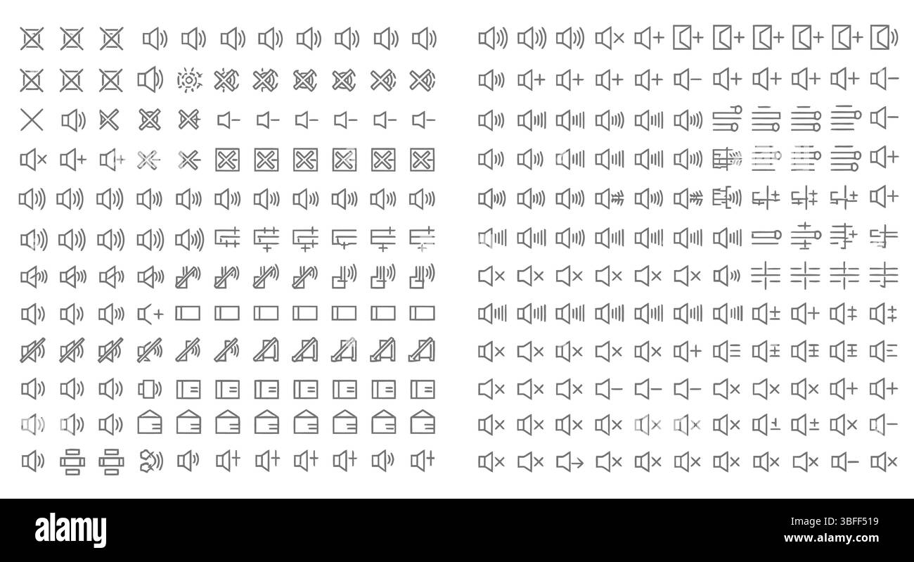 Set von Symbolen für lineare Volumenvektoren, Symbolblatt. Stock Vektor