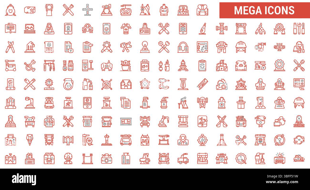 Set von Linear Workshop Vektorsymbolen, Symbolblatt. Stock Vektor