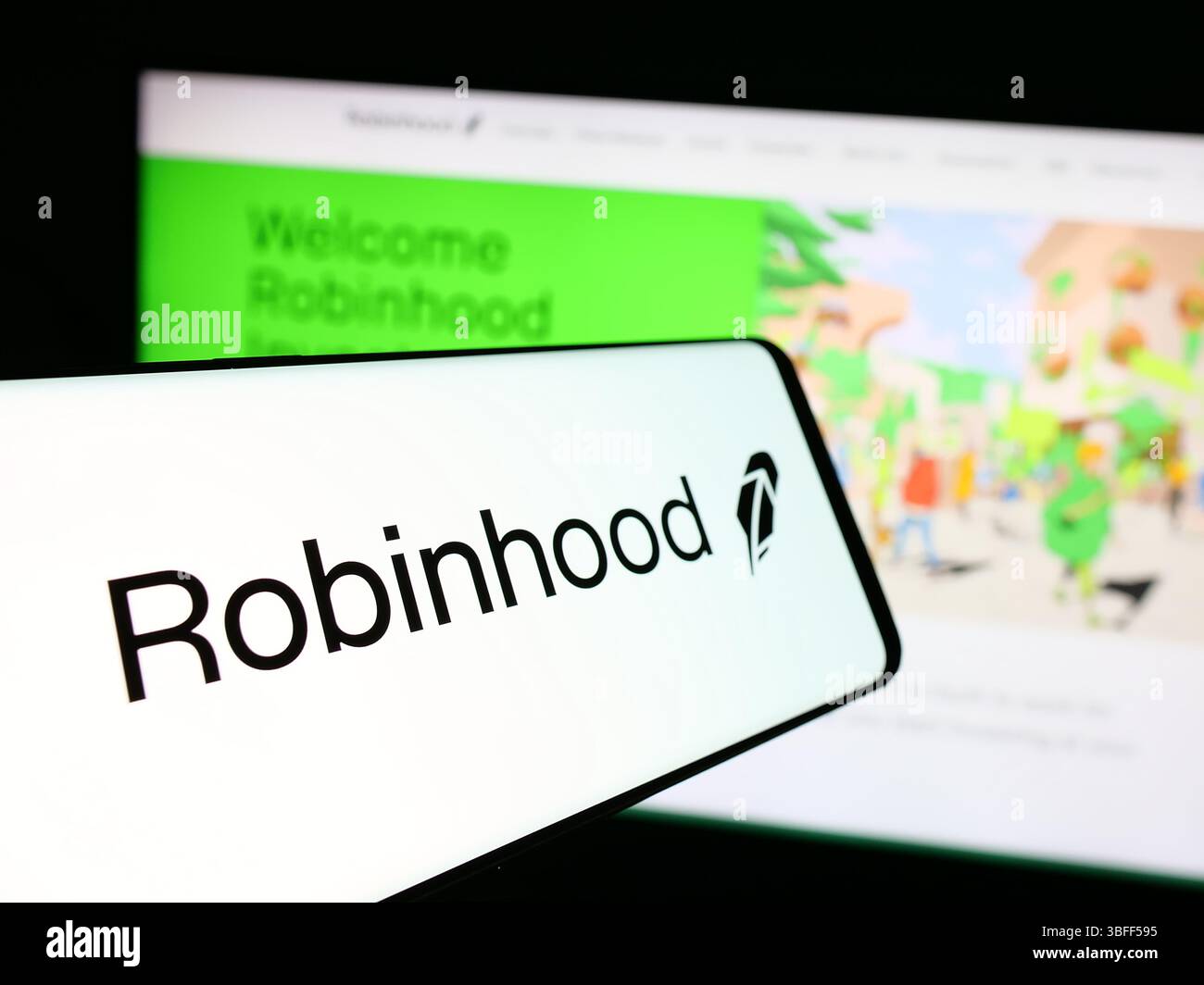 Stuttgart, Deutschland - 15.01.2025: Smartphone mit Logo des amerikanischen Finanzunternehmens Robinhood Markets Inc. Auf dem Bildschirm vor der Website. Stockfoto