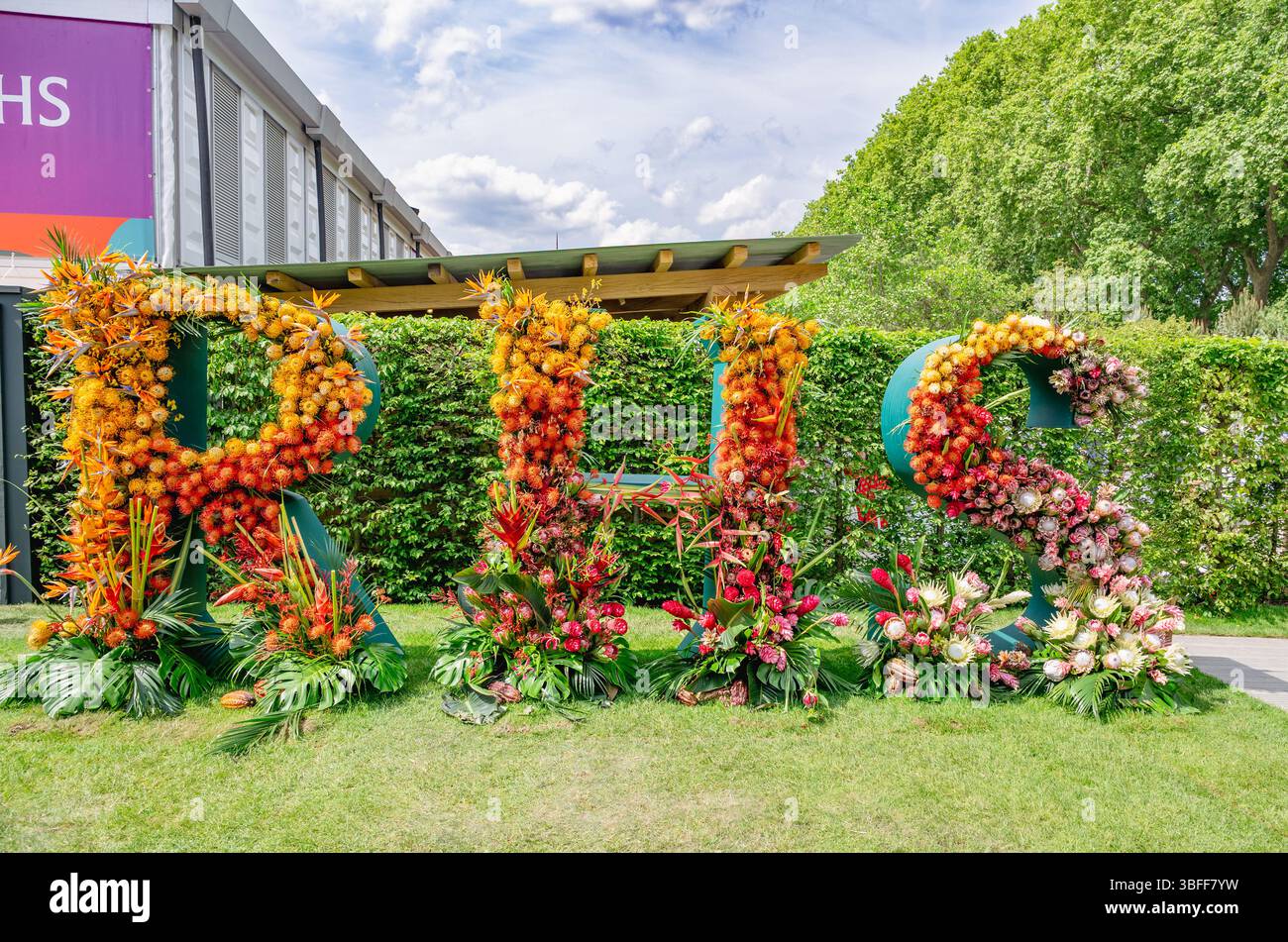 Floral RHS Schild bei Chelsea Flower Show Stockfoto