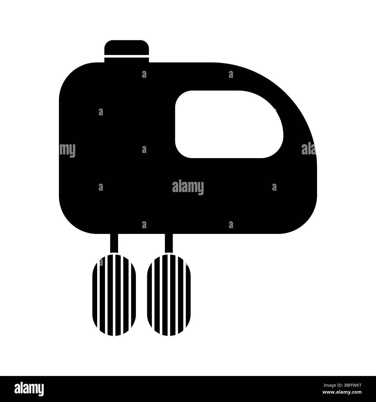 Elektrischer Handmischer Silhouette Vektor Illustration. Der Mixer hat ein abgerundetes Gehäuse mit einem Griff auf der Oberseite und eine rechteckige Fensterform an der Seite. Stock Vektor