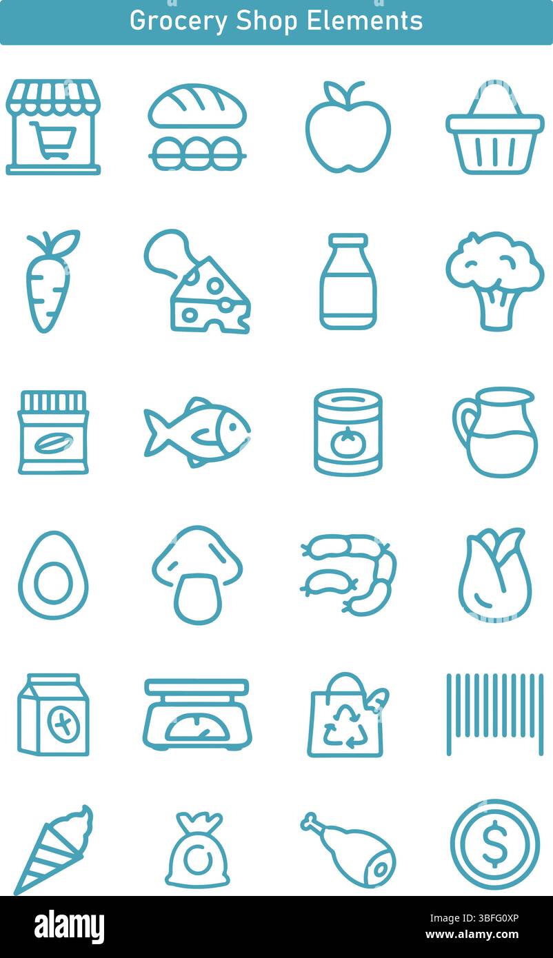 Icons Pack Für Lebensmittelgeschäfte – Lebensmittel, Markt, Shopping, Symbole Für Organische Linien Stock Vektor