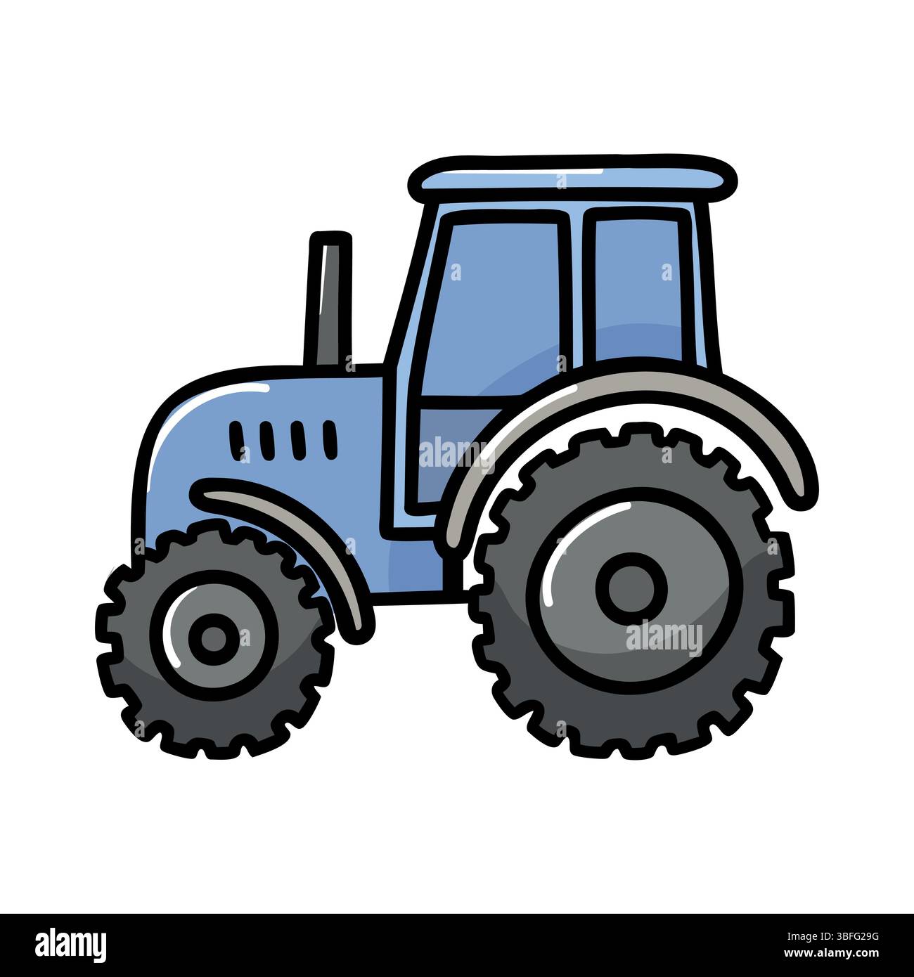 Ein blauer Traktor mit großen schwarzen Reifen. Der Traktor hat eine einfache Konstruktion und wird häufig in der Landwirtschaft für verschiedene landwirtschaftliche Aufgaben verwendet. Stock Vektor