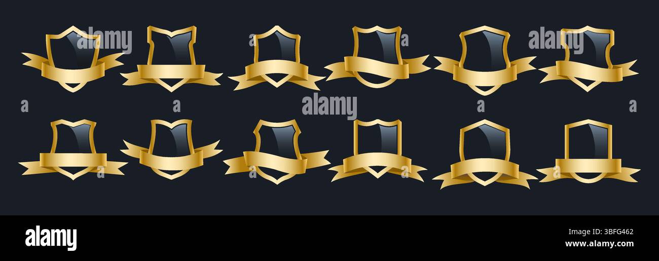 Schwarze Schilde mit goldenen Bändern Stock Vektor