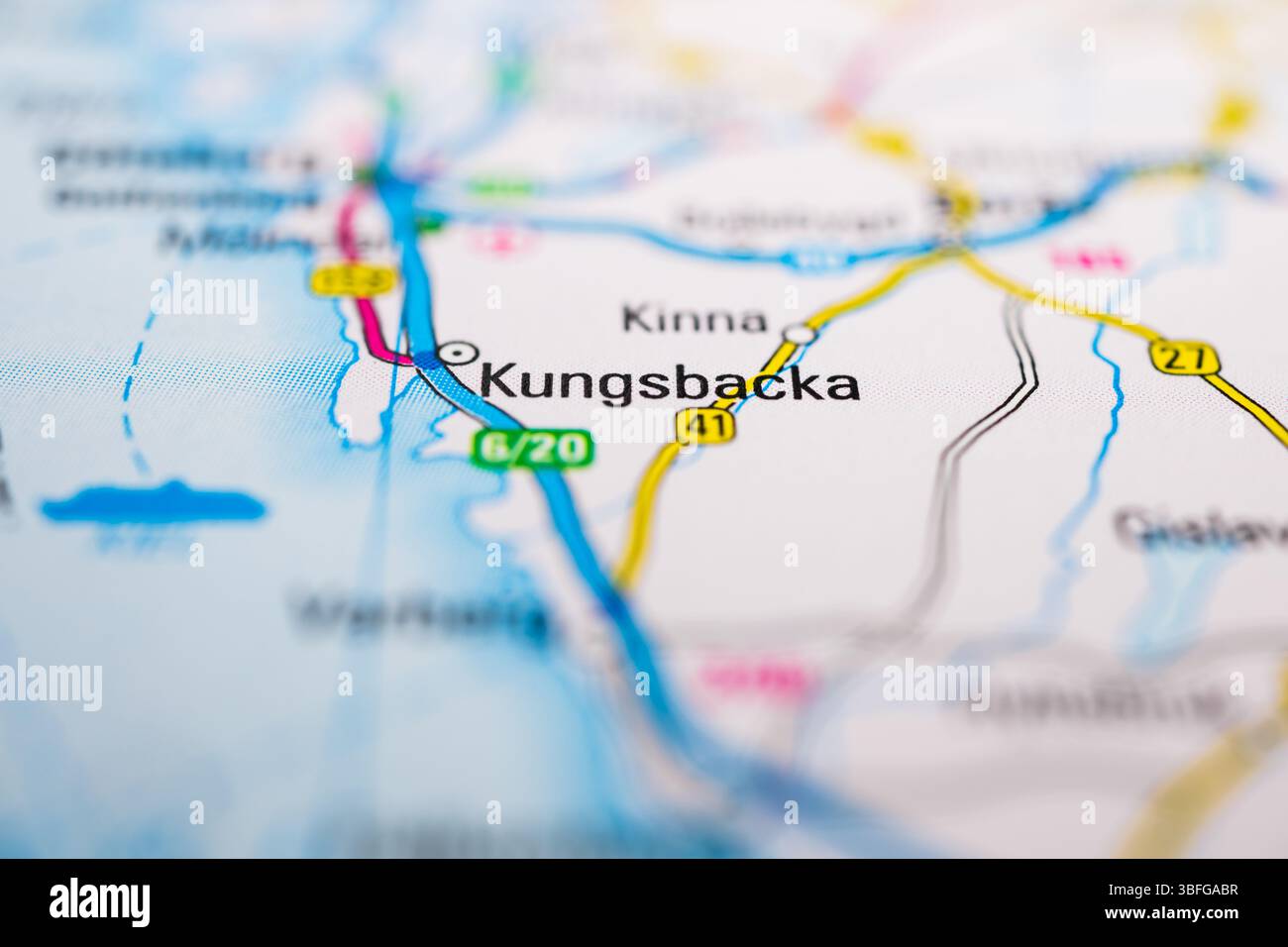 Kungsbacka und nahe gelegene Gebiete auf regionaler Karte Nahaufnahme Stockfoto