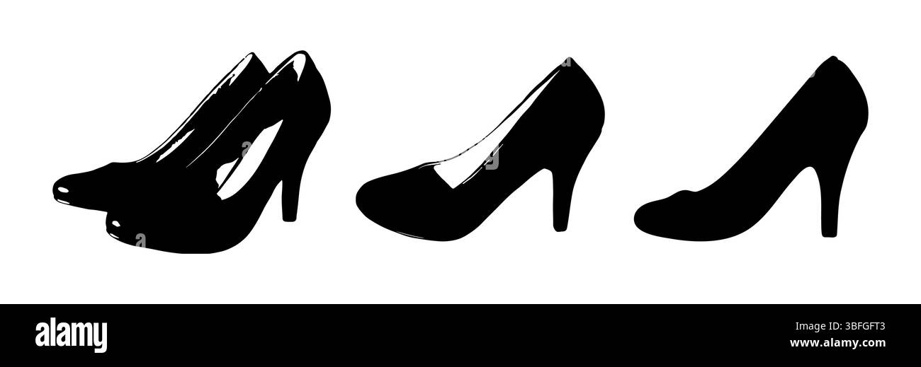 Realistische Silhouetten von Classic Retro Damenschuhen im Vintage-Style Stock Vektor