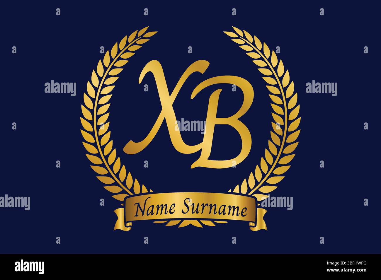 Anfangsbuchstaben X und B, XB-Monogramm-Logo mit Lorbeerkranz. Luxuriöses goldenes Emblem mit Kalligraphie-Schriftart. Stock Vektor