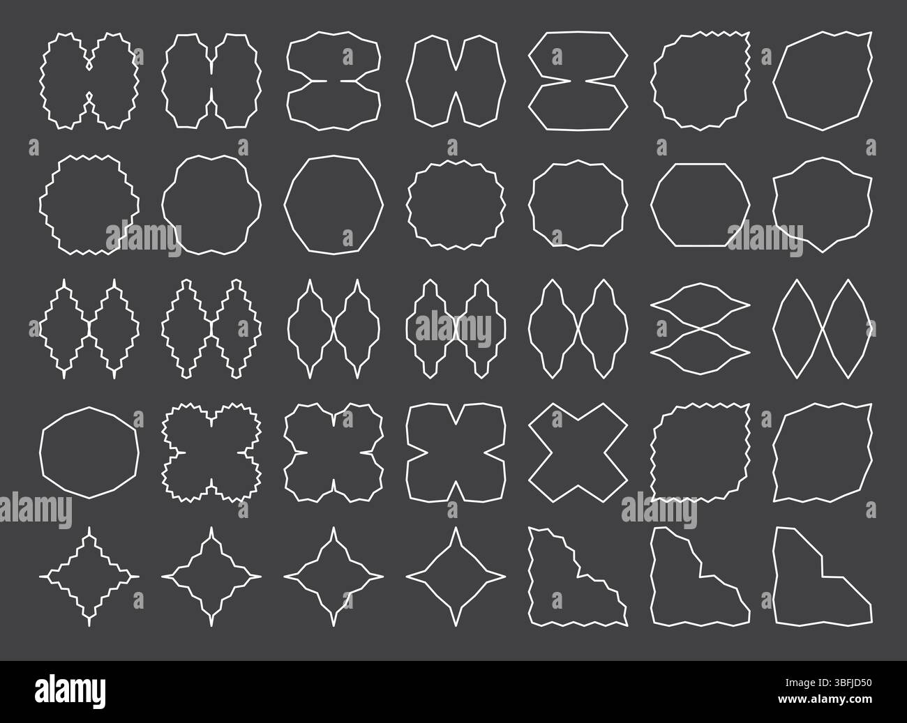 Kollektion mit gewellten Kanten und trendigen geometrischen Formen. Stock Vektor