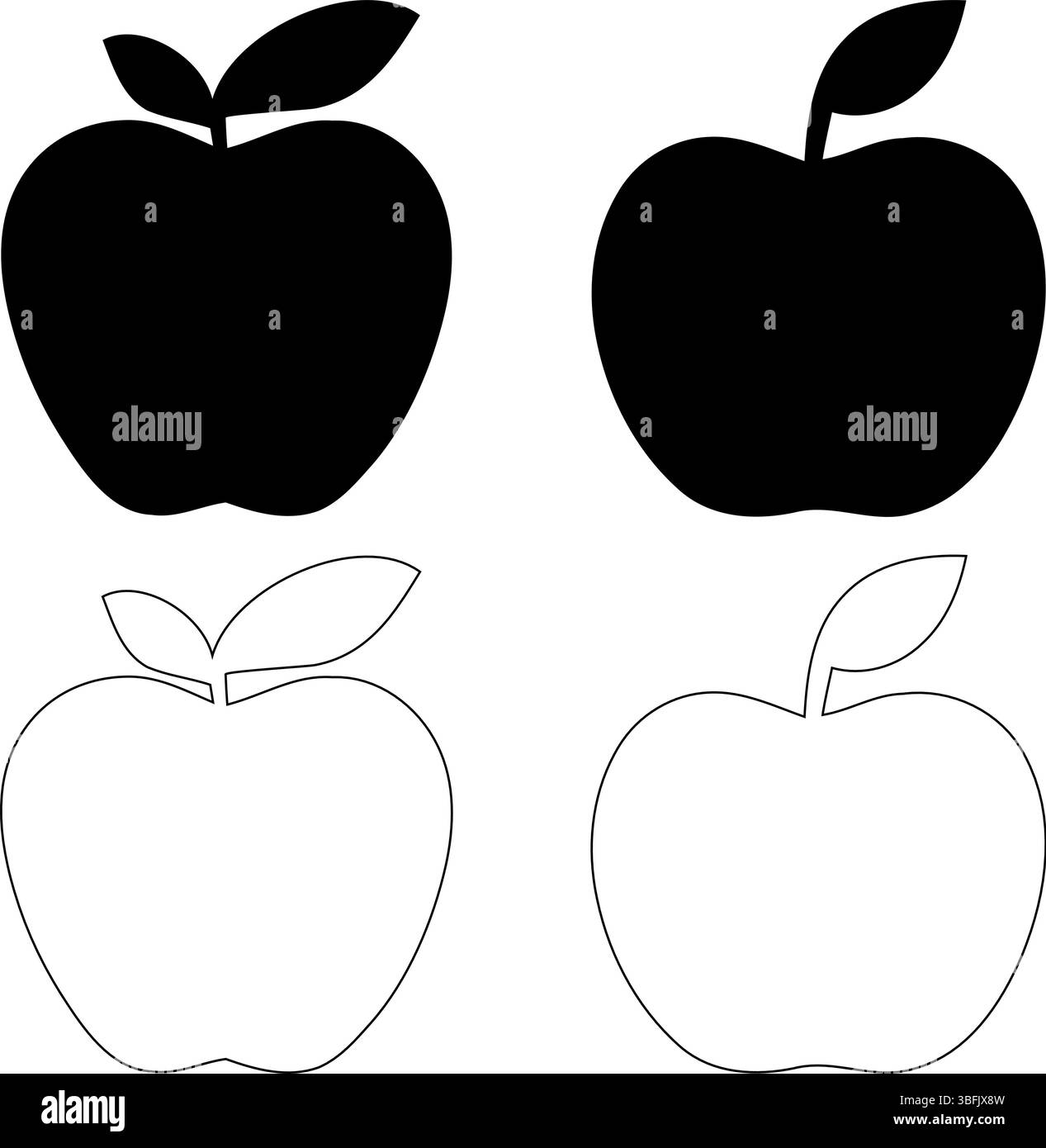 Apfel Silhouetten & Umrisse - Gesunde Frucht Vektor-Set Stock Vektor