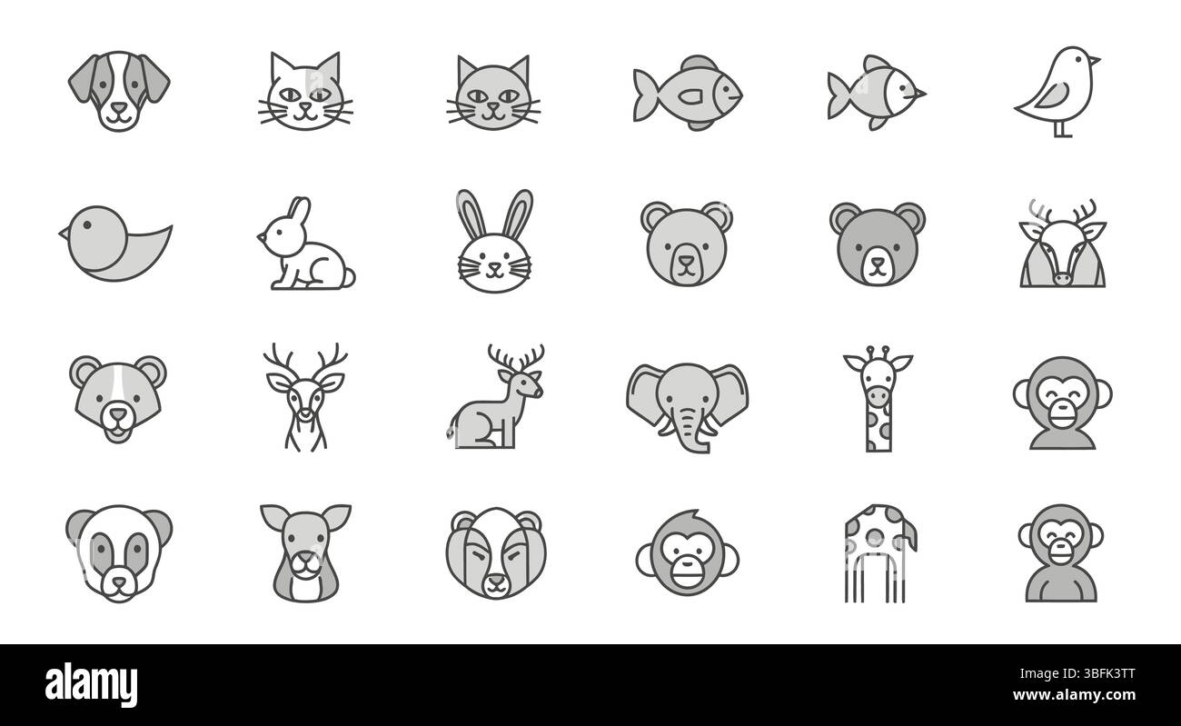 Symbole für Tiere – Symbole für Wildtiere, Haustiere, Natur und Tierreich Stock Vektor