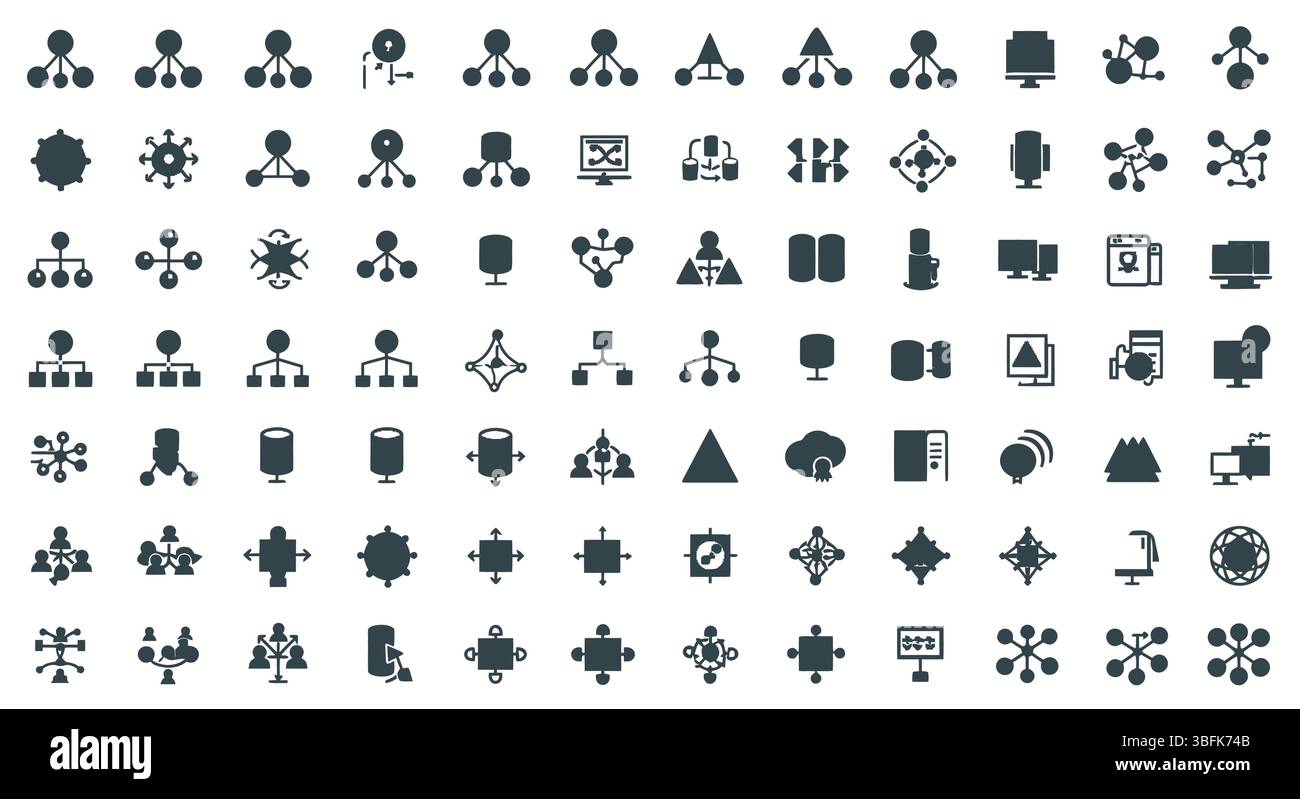 Netzwerk-Symbolsatz – Symbole für Konnektivität, Internet, Daten und Kommunikation Stock Vektor