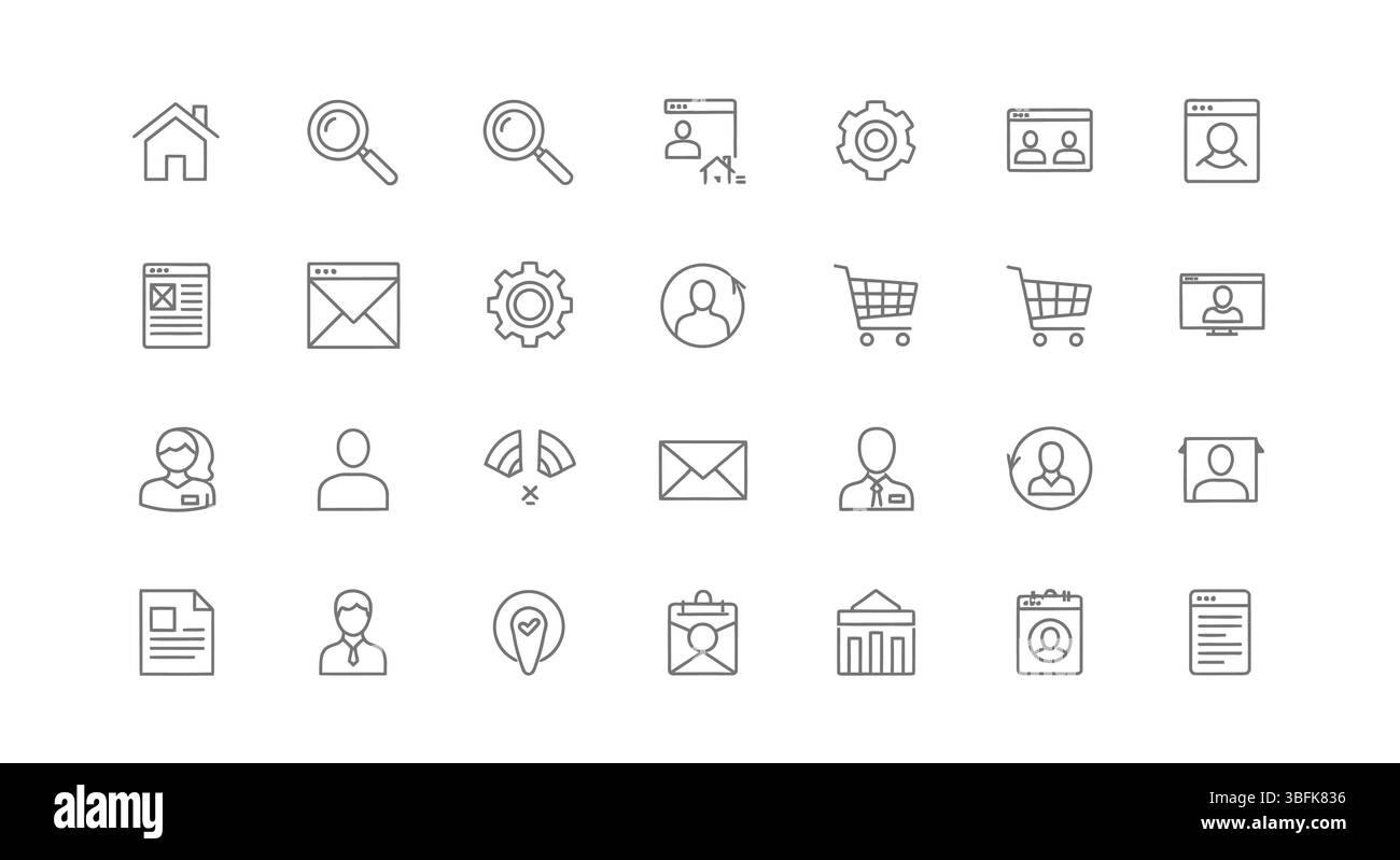 Modern Linear Web Design Icons Set – Outline Style Vector Collection von UI, UX, Codierung, SEO, responsivem Layout, digitale Konstruktionswerkzeuge und Schnittstelle Stock Vektor