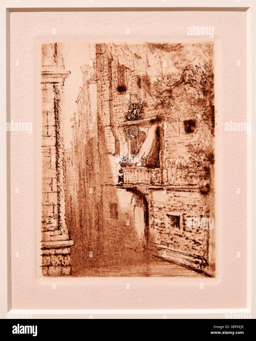 Venedig. Campo San Beneto, Ausgabe 1990, Mariano Fortuny y Madrazo (Granada, 1871-Venecia, 1949), Ätzen, Aquatint, Trockenpunkt und Roulette auf Papier, Ausstellung Proust und die Künste, Thyssen-Bornemisza Nationalmuseum, Madrid, Spanien. Stockfoto
